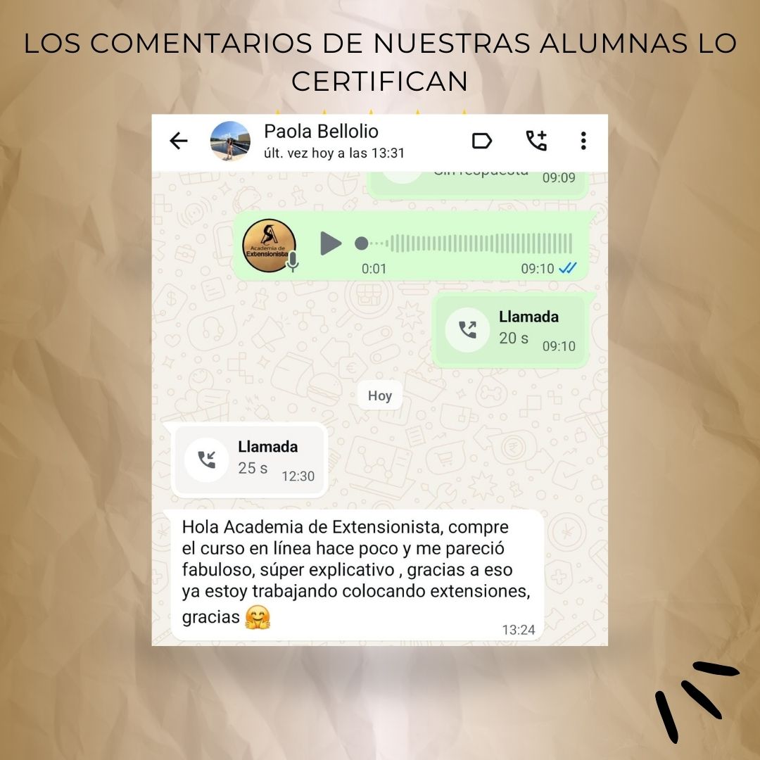 Antes y después de alumna de extensiones
